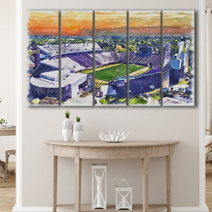 Dowdy–Ficklen Stadium WaterColor 5 Panels B Mixed Canvas Prints, Extra Large, Greenville North Carolina Watercolor