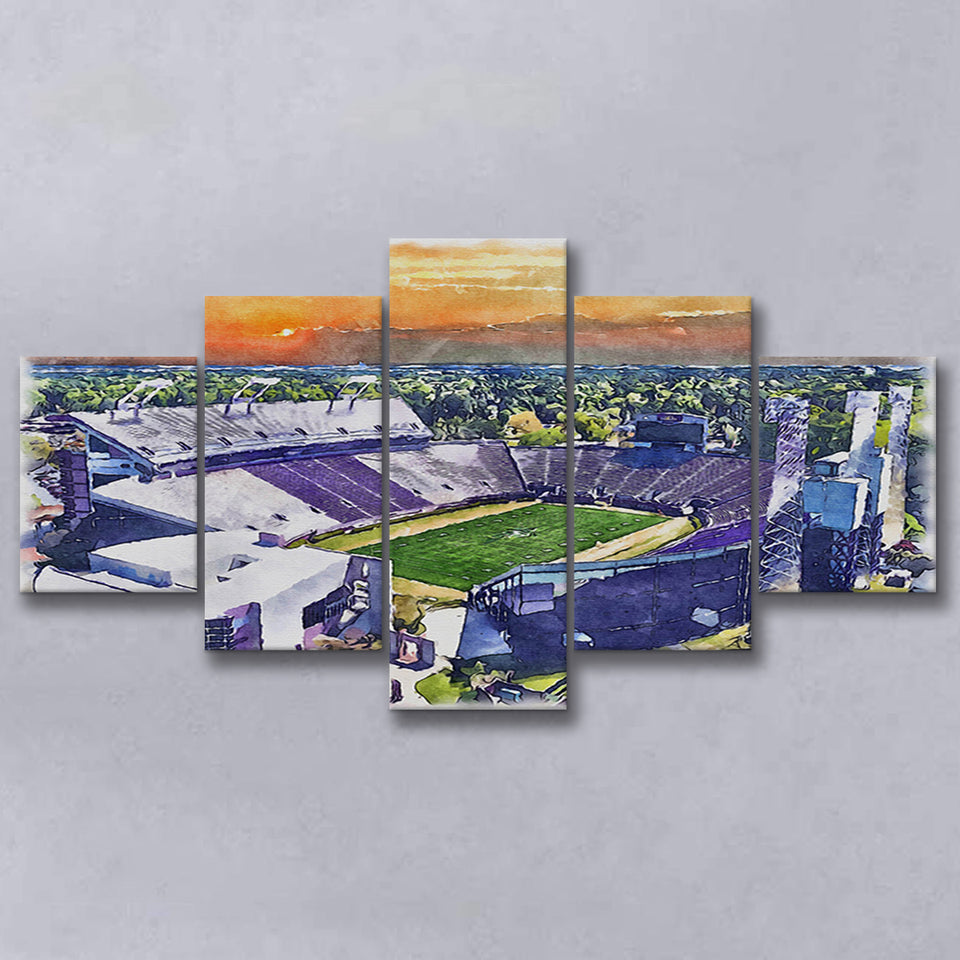 Dowdy–Ficklen Stadium WaterColor 5 Panels Mix Canvas Prints, Greenville North Carolina Watercolor, Large Stadium Canvas