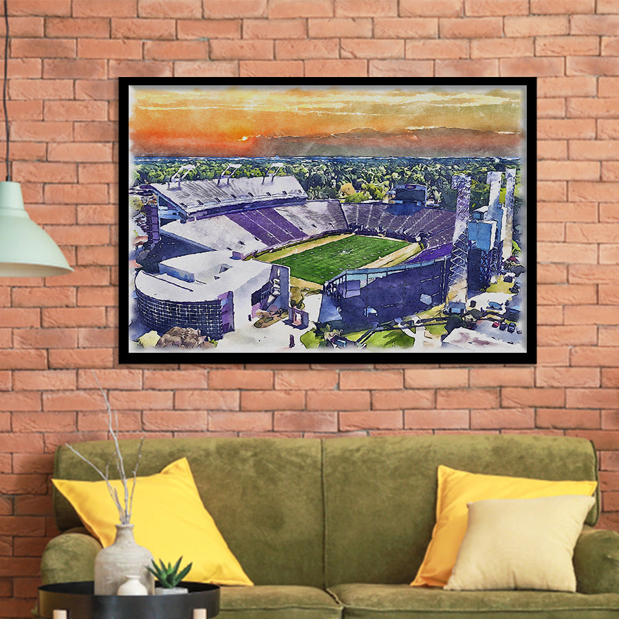 Dowdy–Ficklen Stadium WaterColor Framed Art Prints, Greenville North Carolina Watercolor, Stadium Art Gifts