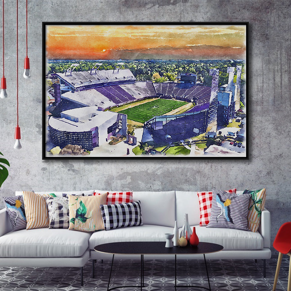 Dowdy–Ficklen Stadium WaterColor Framed Canvas Prints, Greenville North Carolina Watercolor, Stadium Art Gifts, Floating Frame