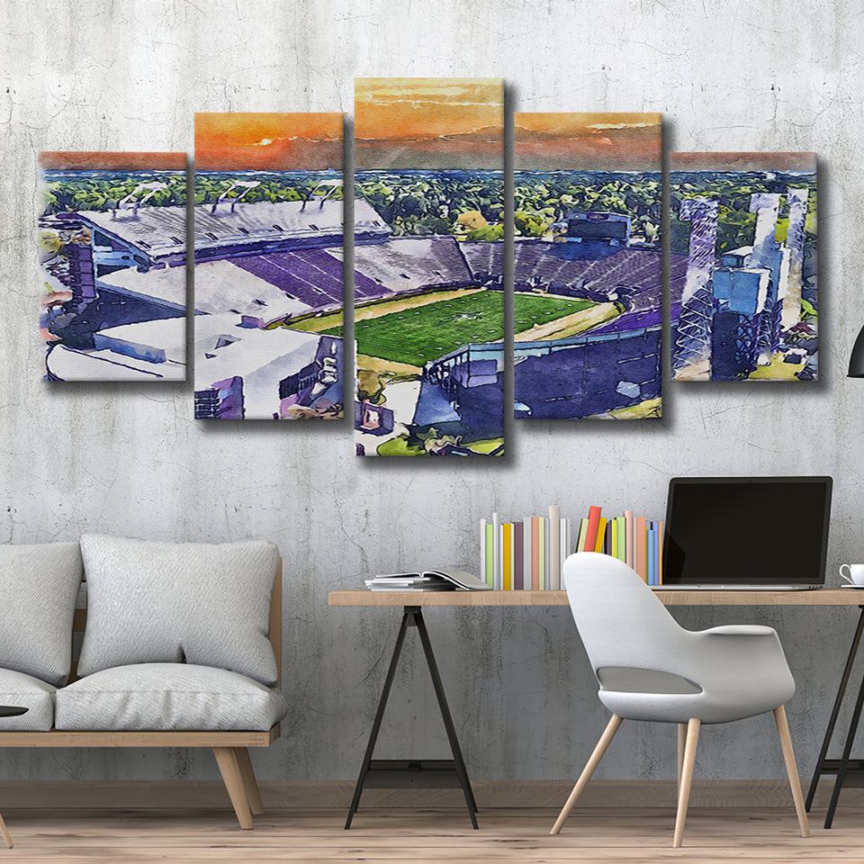 Dowdy–Ficklen Stadium WaterColor 5 Panels Mix Canvas Prints, Greenville North Carolina Watercolor, Large Stadium Canvas