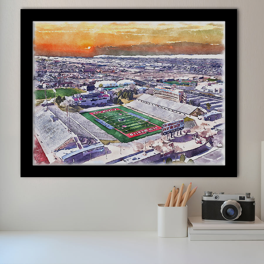 Dreamstyle Stadium, University Stadium WaterColor Framed Art Prints, Albuquerque New Mexico Watercolor, Stadium Art Gifts