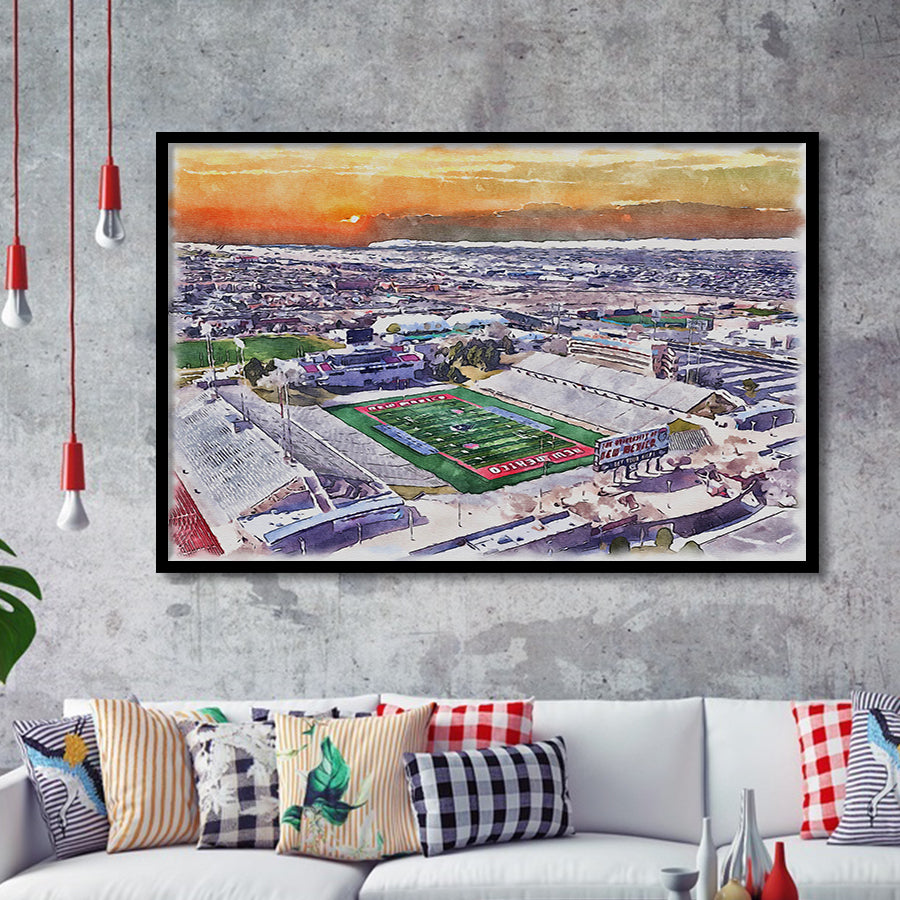 Dreamstyle Stadium, University Stadium WaterColor Framed Art Prints, Albuquerque New Mexico Watercolor, Stadium Art Gifts