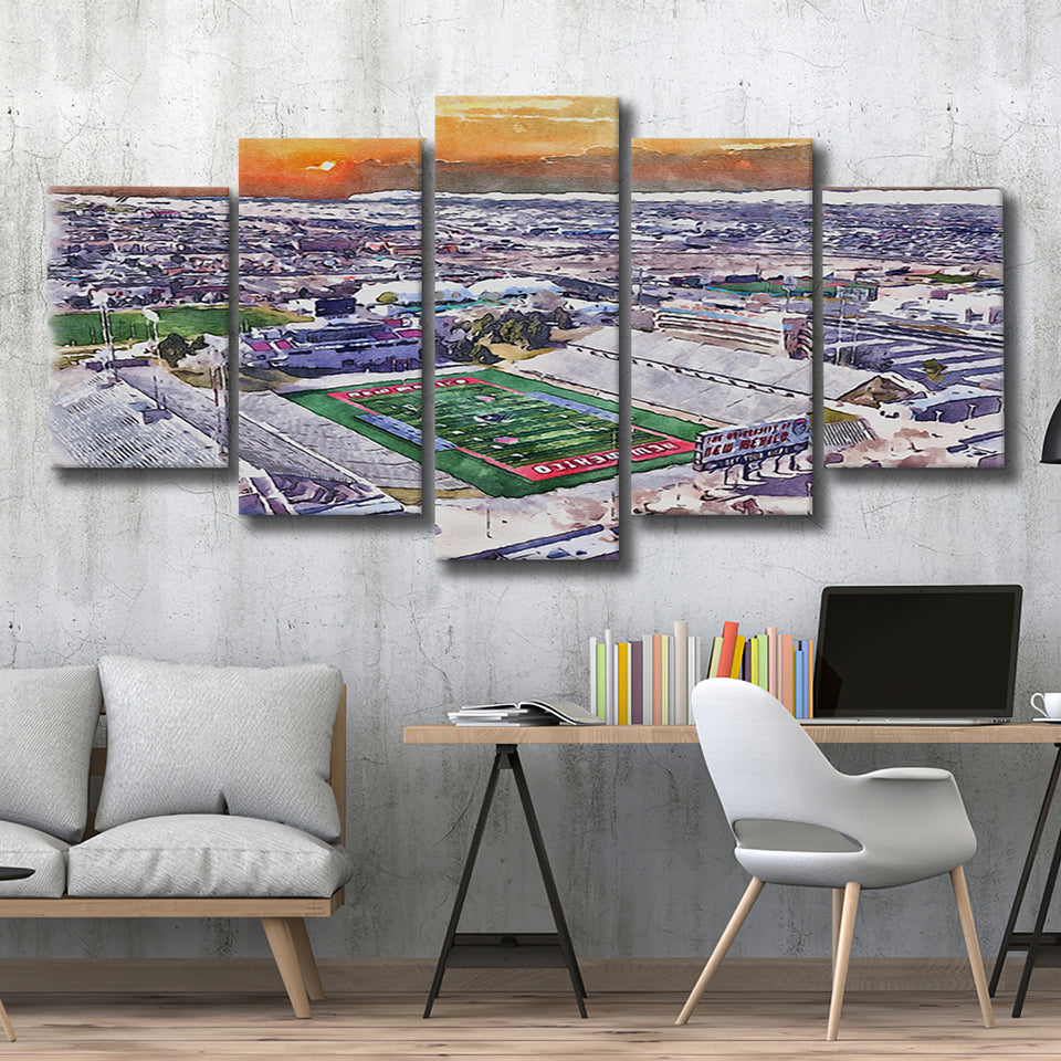 Dreamstyle Stadium WaterColor 5 Panels Mix Canvas Prints, Albuquerque New Mexico Watercolor, Large Stadium Canvas