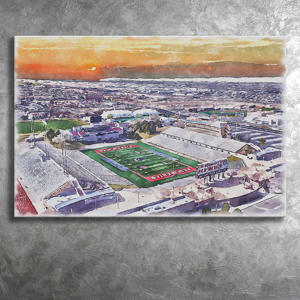 Dreamstyle Stadium, University Stadium WaterColor Canvas Prints, Albuquerque New Mexico Watercolor, Stadium Art Gifts