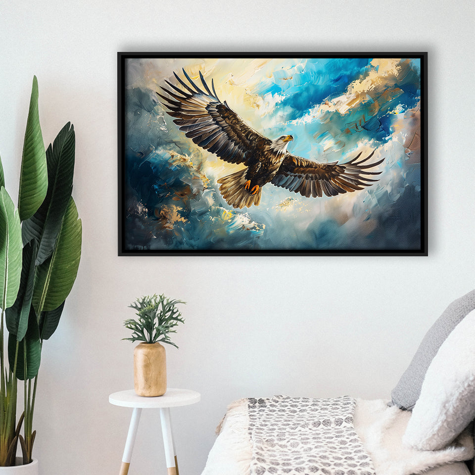 Eagle Flying In The Sky Oil Painting V1, Framed Canvas Print Wall Art Decor, Floating Frame Painting Canvas