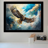 Eagle Flying In The Sky Oil Painting V1, Framed Art Print Wall Decor, Picture Framed Painting Art