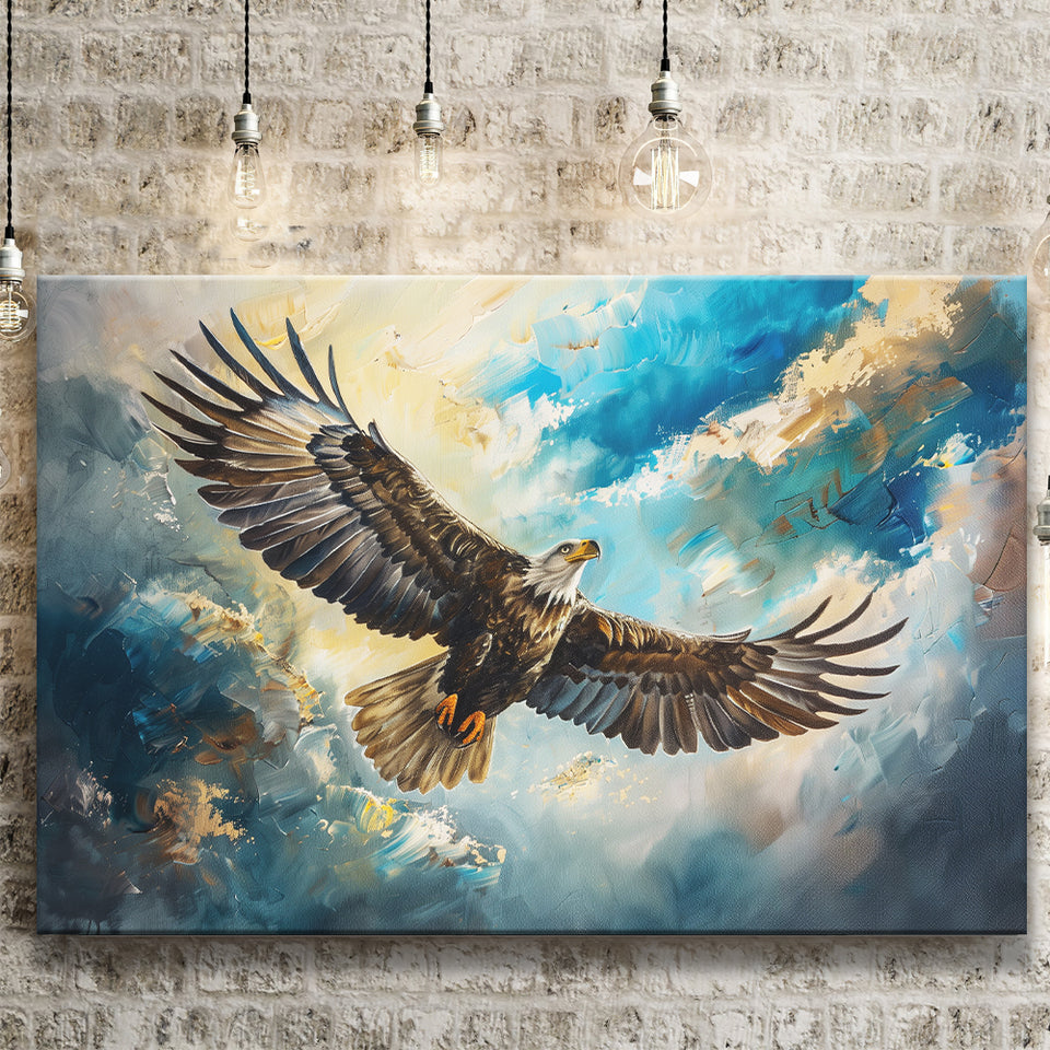 Eagle Flying In The Sky Oil Painting V1, Canvas Print Wall Art Home Decor, Painting Canvas Art Print