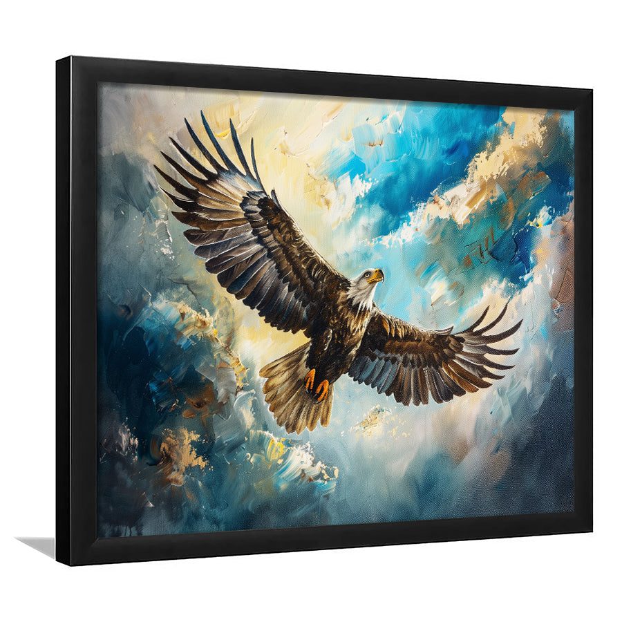 Eagle Flying In The Sky Oil Painting V1, Framed Art Print Wall Decor, Picture Framed Painting Art