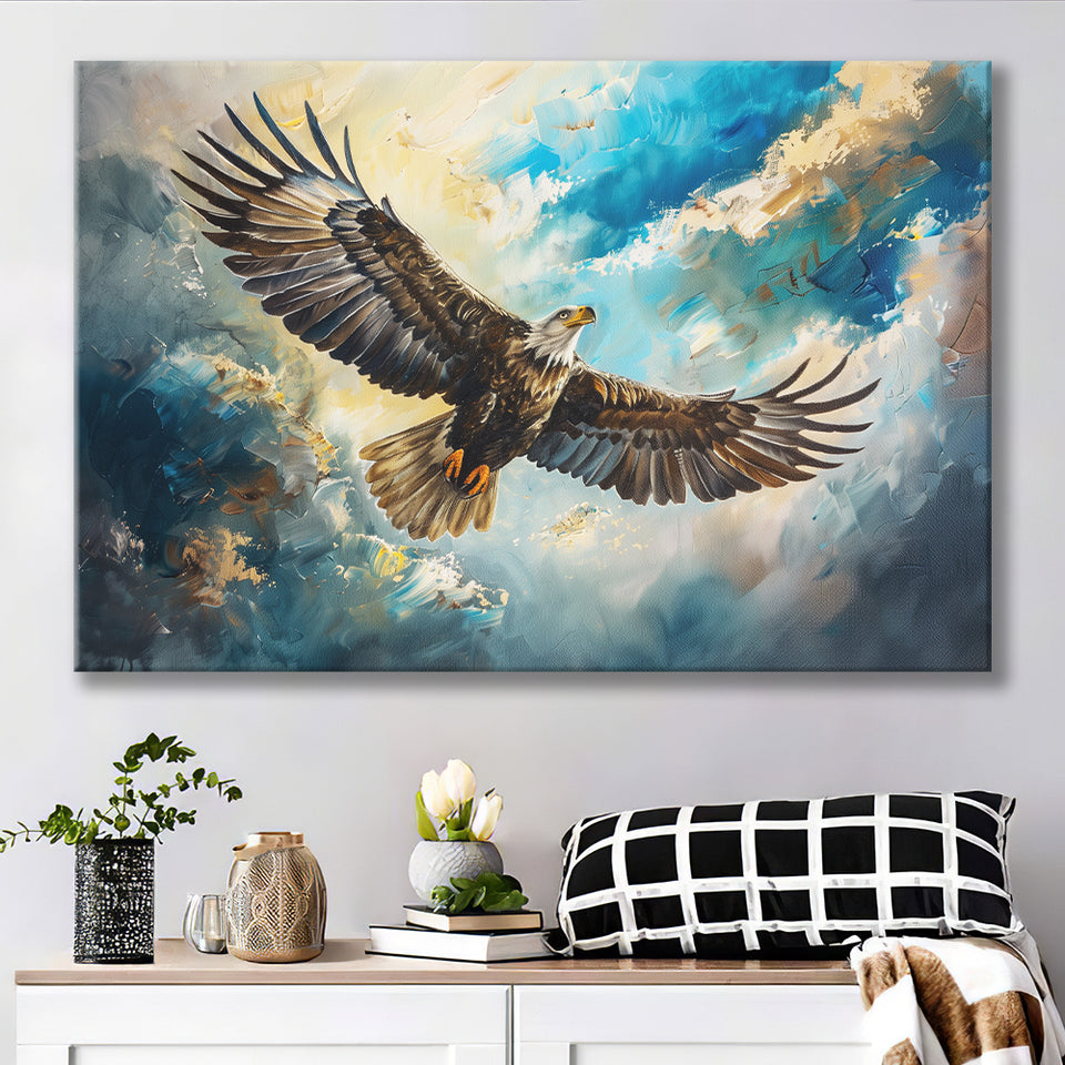 Eagle Flying In The Sky Oil Painting V1, Canvas Print Wall Art Home Decor, Painting Canvas Art Print