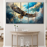 Eagle Flying In The Sky Oil Painting V1, Mixed 5 Panel B Canvas Print Wall Art Decor, Extra Large Painting Canvas