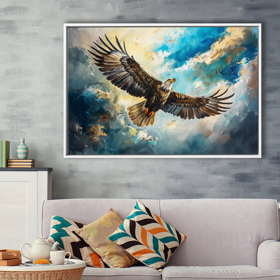 Eagle Flying In The Sky Oil Painting V1, Framed Canvas Print Wall Art Decor, Floating Frame Painting Canvas