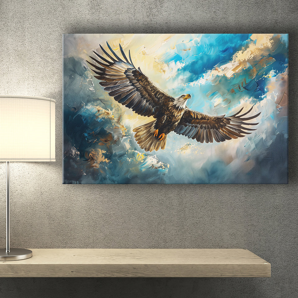 Eagle Flying In The Sky Oil Painting V1, Canvas Print Wall Art Home Decor, Painting Canvas Art Print