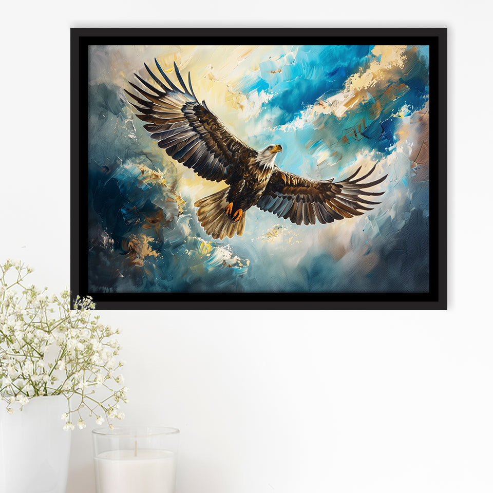 Eagle Flying In The Sky Oil Painting V1, Framed Canvas Print Wall Art Decor, Floating Frame Painting Canvas