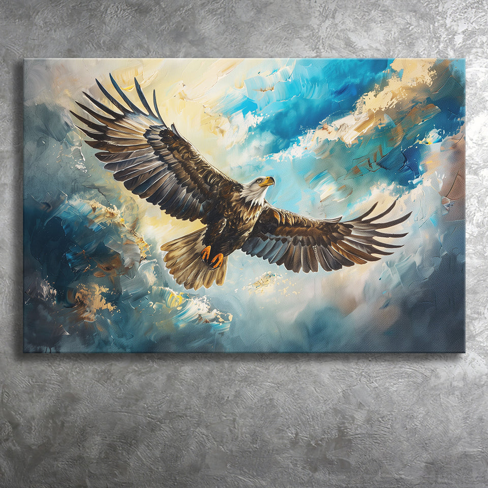 Eagle Flying In The Sky Oil Painting V1, Canvas Print Wall Art Home Decor, Painting Canvas Art Print