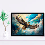 Eagle Flying In The Sky Oil Painting V1, Framed Art Print Wall Decor, Picture Framed Painting Art