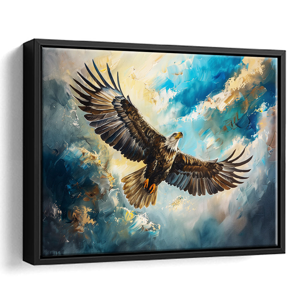 Eagle Flying In The Sky Oil Painting V1, Framed Canvas Print Wall Art Decor, Floating Frame Painting Canvas