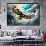 Eagle Flying In The Sky Oil Painting V1, Framed Canvas Print Wall Art Decor, Floating Frame Painting Canvas