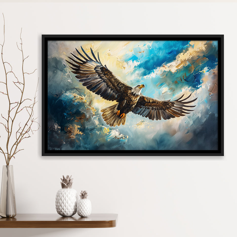 Eagle Flying In The Sky Oil Painting V1, Framed Canvas Print Wall Art Decor, Floating Frame Painting Canvas