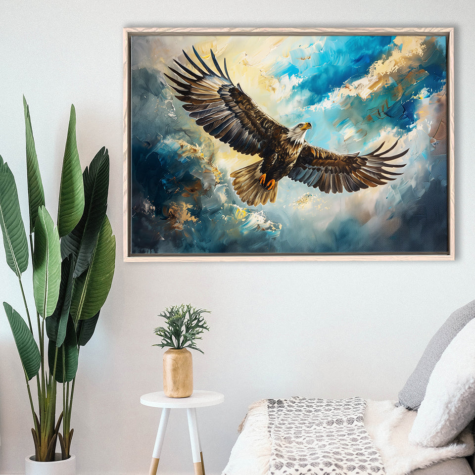Eagle Flying In The Sky Oil Painting V1, Framed Canvas Print Wall Art Decor, Floating Frame Painting Canvas