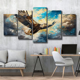 Eagle Flying In The Sky Oil Painting V3, Mixed 5 Panel Canvas Print Wall Art Home Decor, Large Canvas Painting