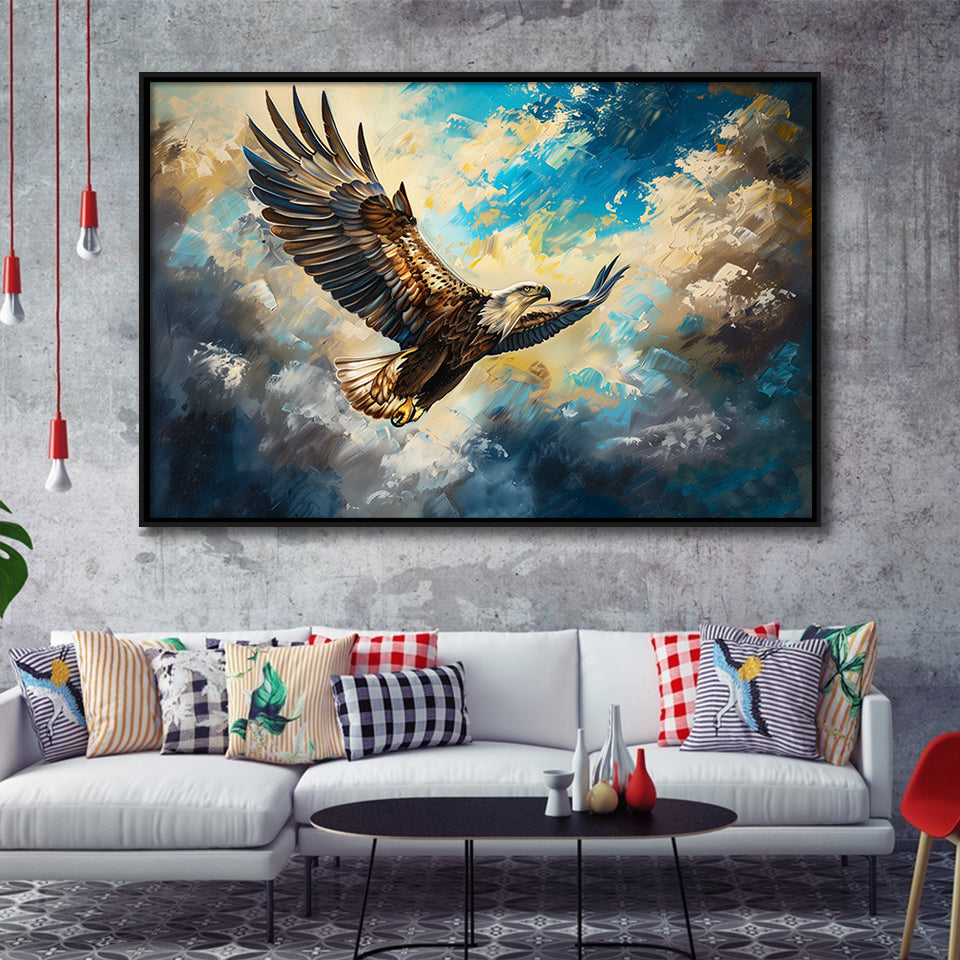 Eagle Flying In The Sky Oil Painting V3, Framed Canvas Print Wall Art Decor, Floating Frame Painting Canvas