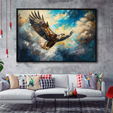 Eagle Flying In The Sky Oil Painting V3, Framed Canvas Print Wall Art Decor, Floating Frame Painting Canvas