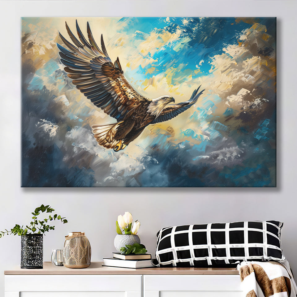 Eagle Flying In The Sky Oil Painting V3, Canvas Print Wall Art Home Decor, Painting Canvas Art Print