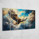 Eagle Flying In The Sky Oil Painting V3, Mixed 5 Panel B Canvas Print Wall Art Decor, Extra Large Painting Canvas