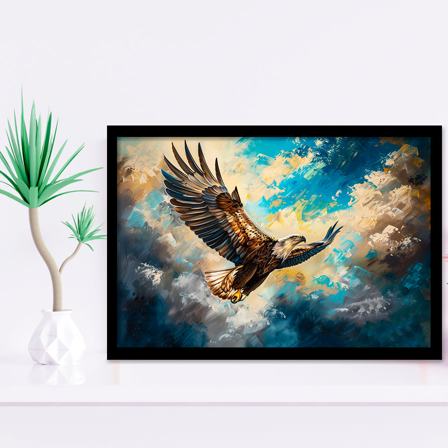 Eagle Flying In The Sky Oil Painting V3, Framed Art Print Wall Decor, Picture Framed Painting Art