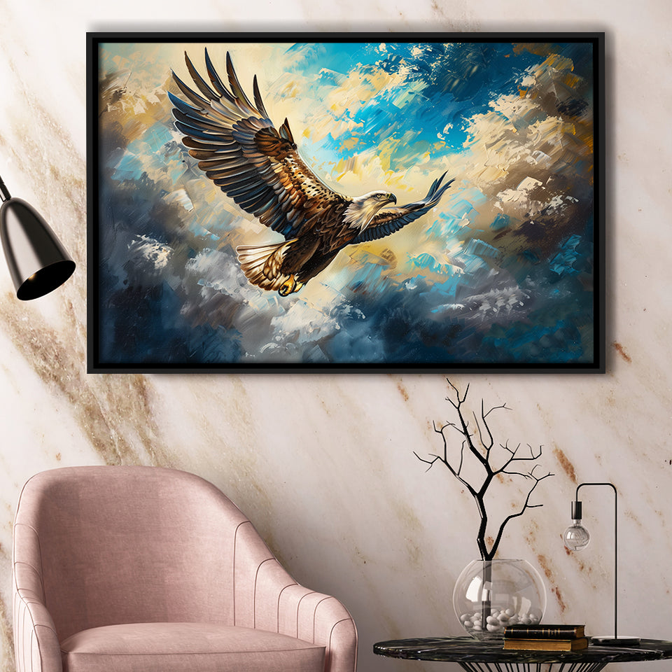 Eagle Flying In The Sky Oil Painting V3, Framed Canvas Print Wall Art Decor, Floating Frame Painting Canvas