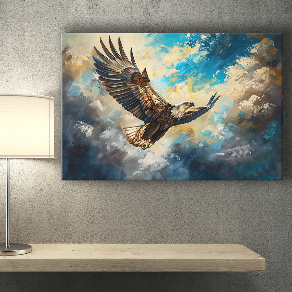 Eagle Flying In The Sky Oil Painting V3, Canvas Print Wall Art Home Decor, Painting Canvas Art Print