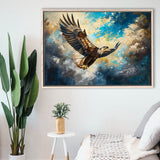 Eagle Flying In The Sky Oil Painting V3, Framed Canvas Print Wall Art Decor, Floating Frame Painting Canvas