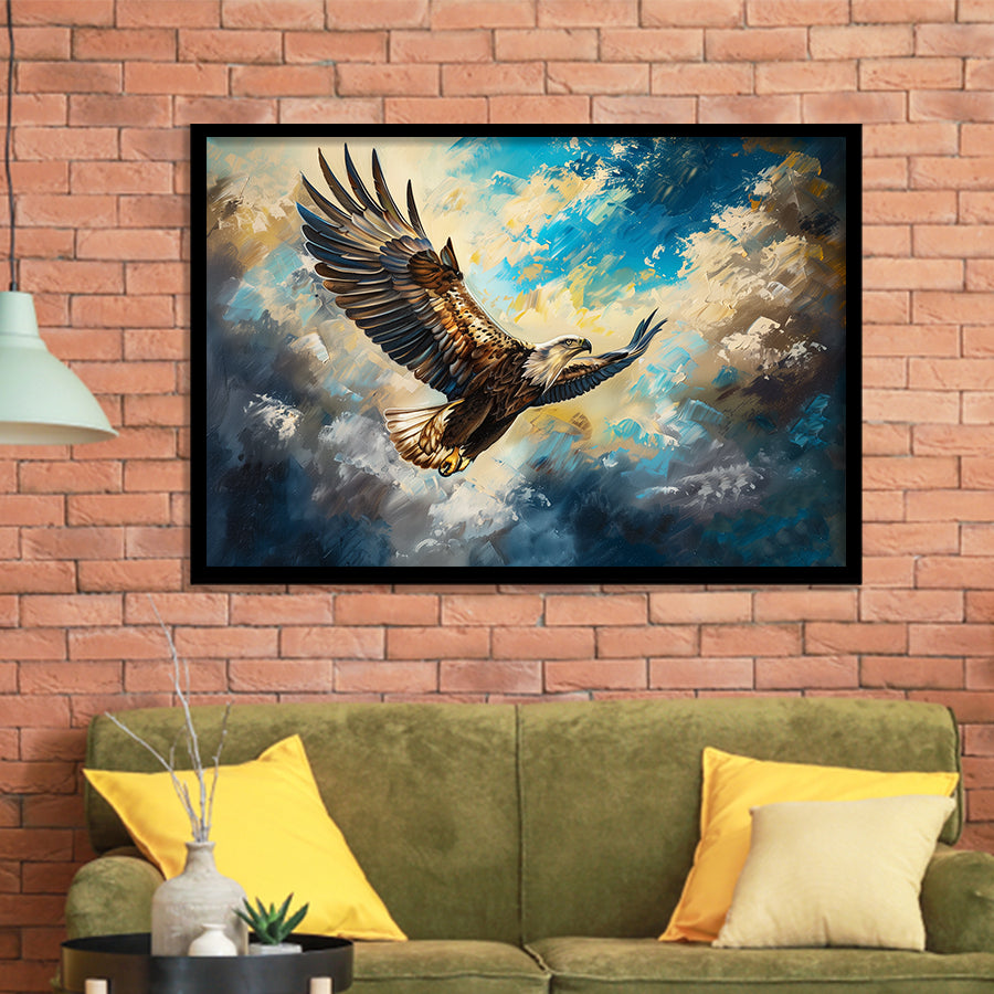 Eagle Flying In The Sky Oil Painting V3, Framed Art Print Wall Decor, Picture Framed Painting Art