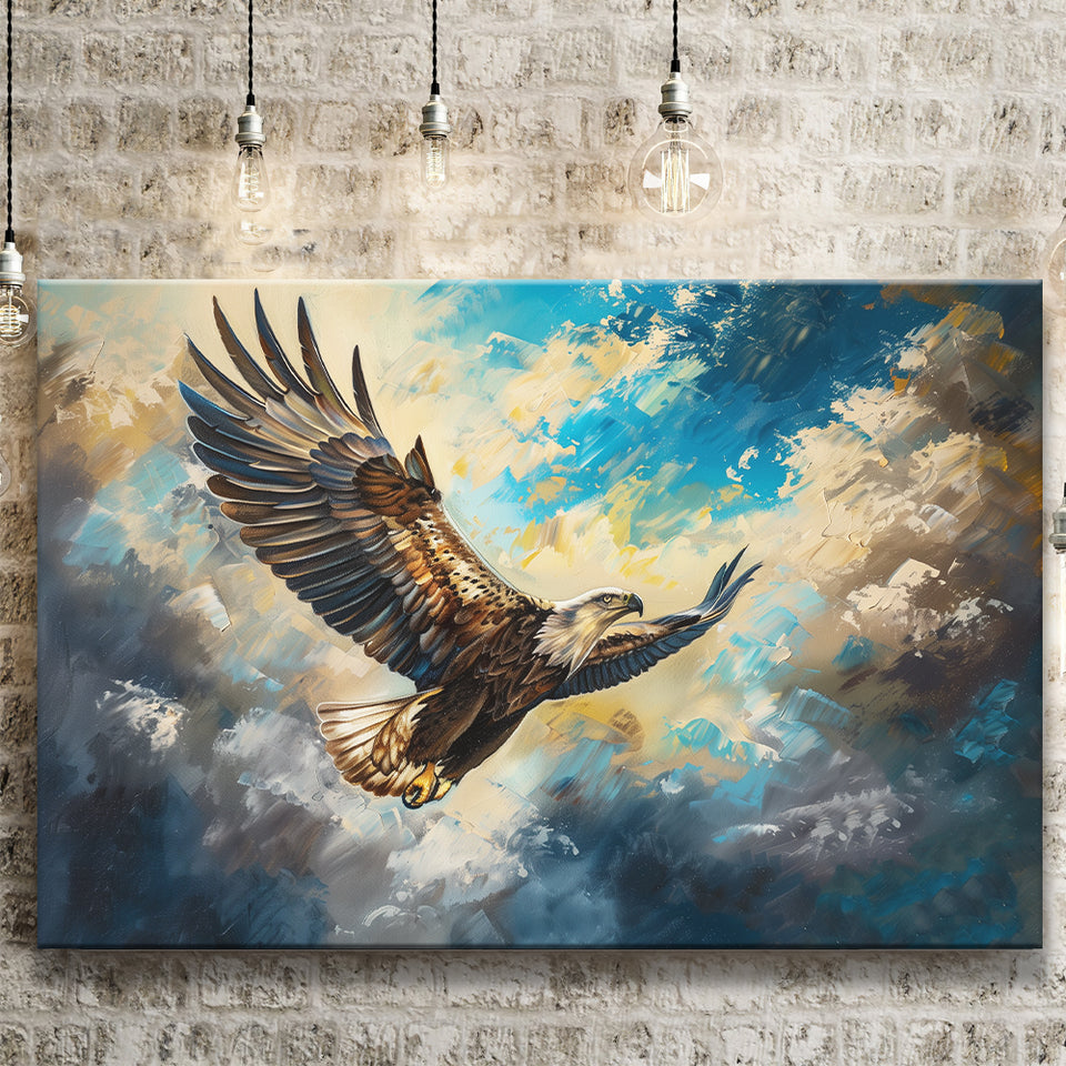 Eagle Flying In The Sky Oil Painting V3, Canvas Print Wall Art Home Decor, Painting Canvas Art Print