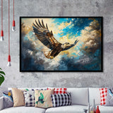 Eagle Flying In The Sky Oil Painting V3, Framed Art Print Wall Decor, Picture Framed Painting Art
