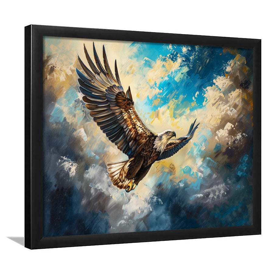 Eagle Flying In The Sky Oil Painting V3, Framed Art Print Wall Decor, Picture Framed Painting Art