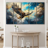 Eagle Flying In The Sky Oil Painting V3, Mixed 5 Panel B Canvas Print Wall Art Decor, Extra Large Painting Canvas