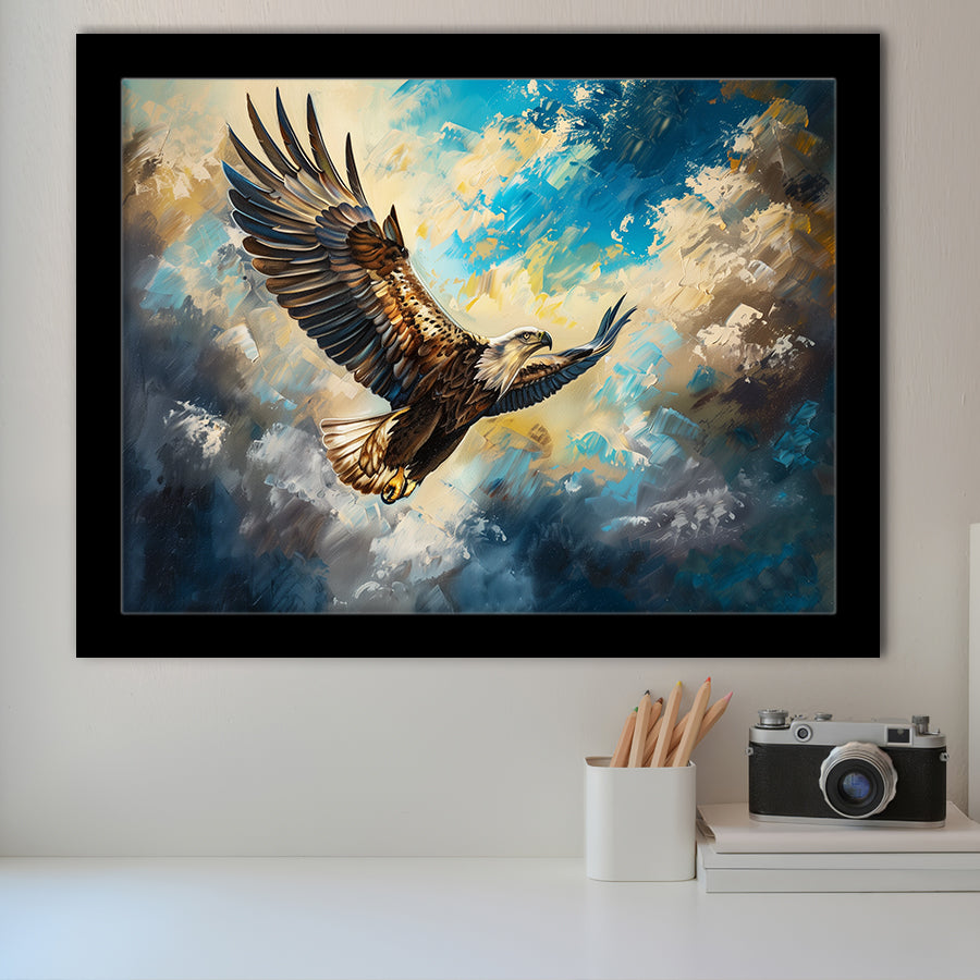 Eagle Flying In The Sky Oil Painting V3, Framed Art Print Wall Decor, Picture Framed Painting Art