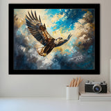 Eagle Flying In The Sky Oil Painting V3, Framed Art Print Wall Decor, Picture Framed Painting Art
