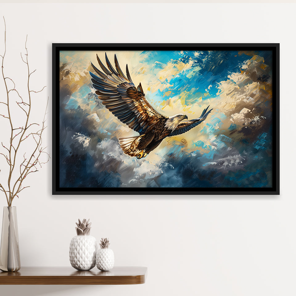 Eagle Flying In The Sky Oil Painting V3, Framed Canvas Print Wall Art Decor, Floating Frame Painting Canvas