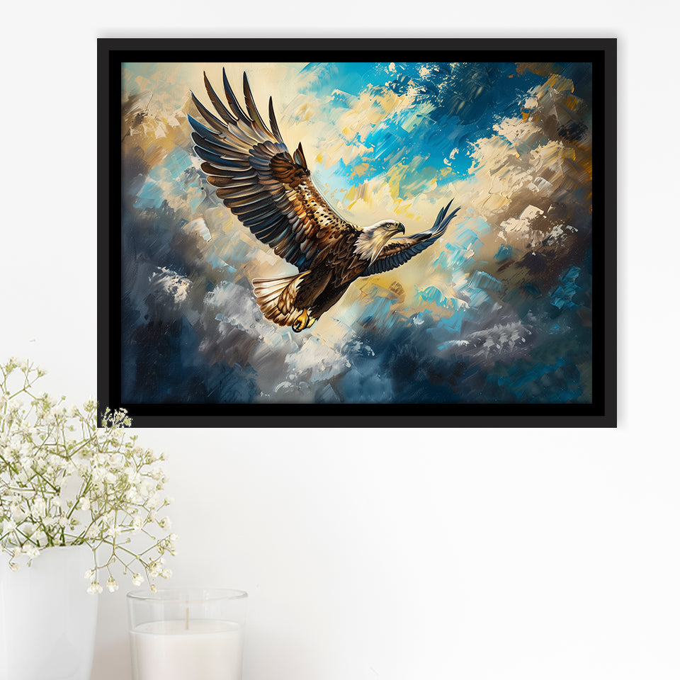 Eagle Flying In The Sky Oil Painting V3, Framed Canvas Print Wall Art Decor, Floating Frame Painting Canvas