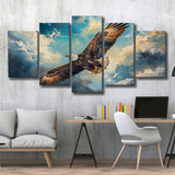 Eagle Flying In The Sky Oil Painting  V2, Mixed 5 Panel Canvas Print Wall Art Home Decor, Large Canvas Painting