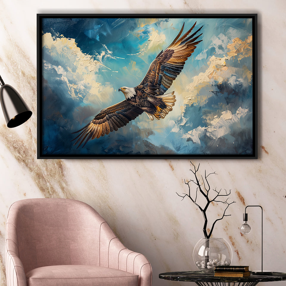 Eagle Flying In The Sky Oil Painting  V2, Framed Canvas Print Wall Art Decor, Floating Frame Painting Canvas