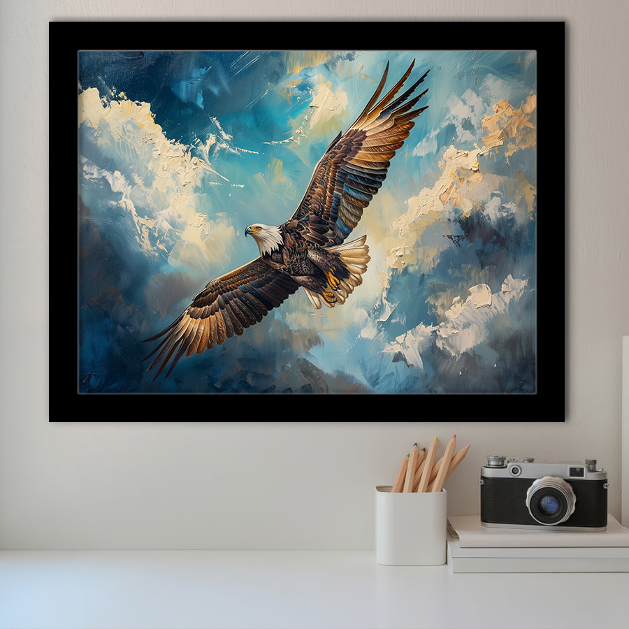 Eagle Flying In The Sky Oil Painting  V2, Framed Art Print Wall Decor, Picture Framed Painting Art