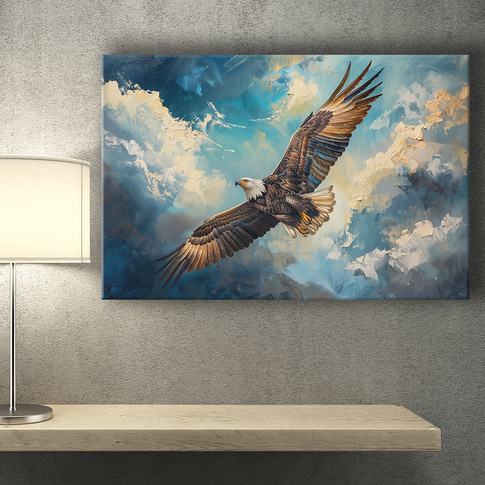 Eagle Flying In The Sky Oil Painting  V2, Canvas Print Wall Art Home Decor, Painting Canvas Art Print