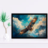 Eagle Flying In The Sky Oil Painting  V2, Framed Art Print Wall Decor, Picture Framed Painting Art