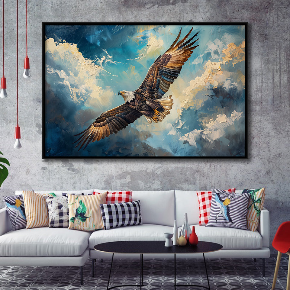 Eagle Flying In The Sky Oil Painting  V2, Framed Canvas Print Wall Art Decor, Floating Frame Painting Canvas