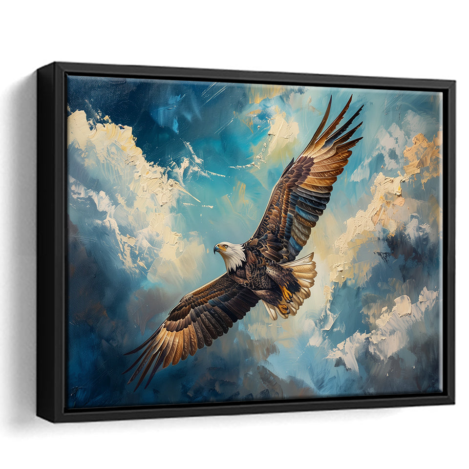 Eagle Flying In The Sky Oil Painting  V2, Framed Canvas Print Wall Art Decor, Floating Frame Painting Canvas