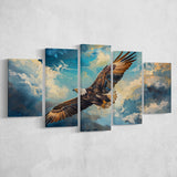 Eagle Flying In The Sky Oil Painting  V2, Mixed 5 Panel Canvas Print Wall Art Home Decor, Large Canvas Painting